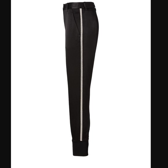 NWOT 3.1 Phillip Lim black satin jogger pants with metallic side stripe, 0 - Picture 4 of 7